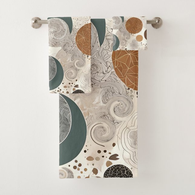 Abstraktes geometrisches Kreis-Muster neutral Boho Badhandtuch Set (Insitu)