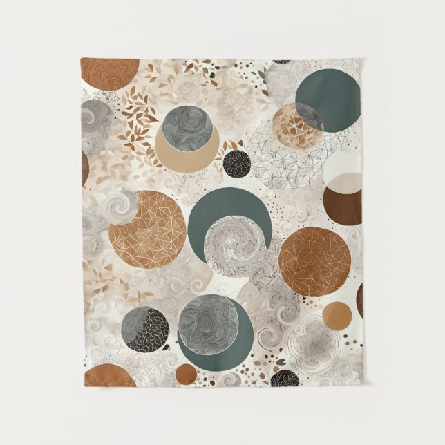 Abstraktes geometrisches Kreis-Muster neutral Boho Wandteppich (Vorderseite)