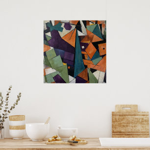 Abstraktes geometrisches kubistisches Ölgemälde - Poster
