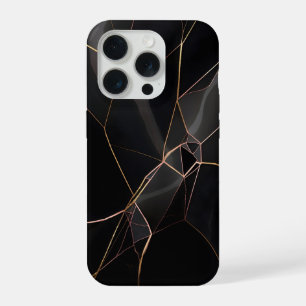 Abstraktes geometrisches Linien Roségold Schwarz D iPhone 15 Pro Hülle