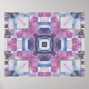 Abstraktes geometrisches Mosaik Lila, Blau und Gra Poster