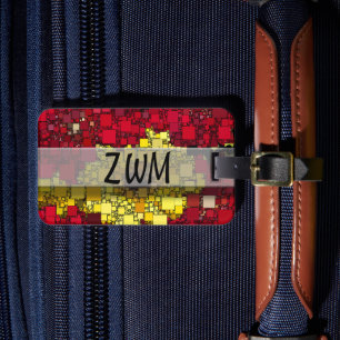 Abstraktes geometrisches Mosaik, rot, gelb und gol Gepäckanhänger