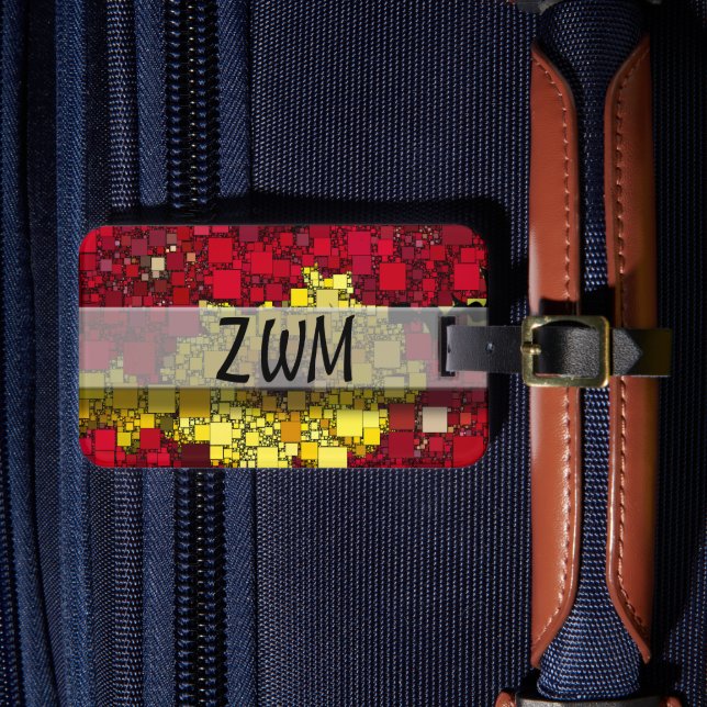 Abstraktes geometrisches Mosaik, rot, gelb und gol Gepäckanhänger (Vorderseite Insitu 4)