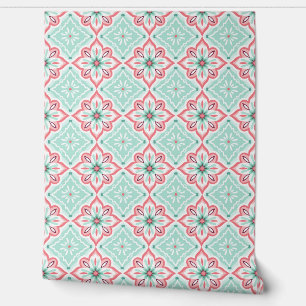 Abstraktes geometrisches Muster aquamarin und rosa Tapete