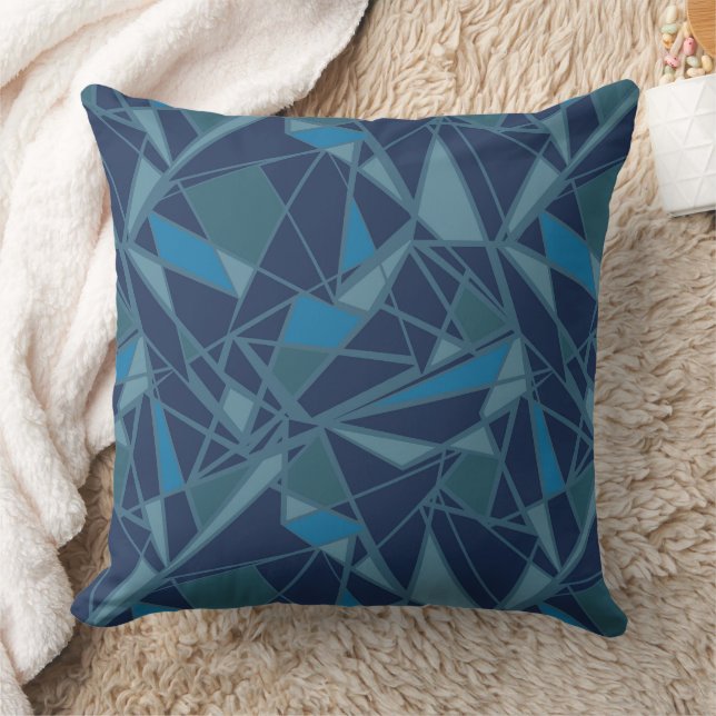 Abstraktes geometrisches Muster blau Kissen (Decke)
