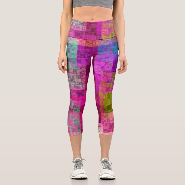 Abstraktes geometrisches Muster, blau, rosa, moder Capri Leggings (Vorderseite)