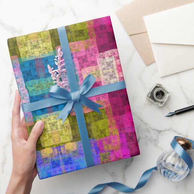 Abstraktes geometrisches Muster, blau, rosa, moder Geschenkpapier (Schenken)