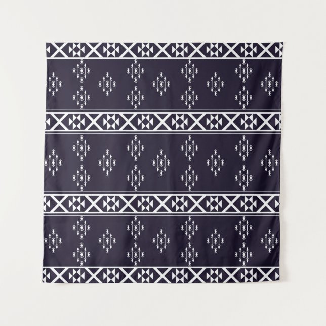 Abstraktes geometrisches Muster Design Blaue Rücks Wandteppich (Vorderseite)