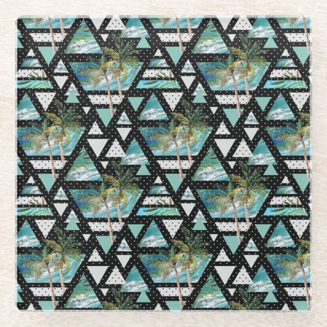 Abstraktes geometrisches Muster Glasuntersetzer (Vorderseite)