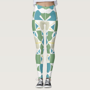 Abstraktes geometrisches Muster in Grün und Blau Leggings
