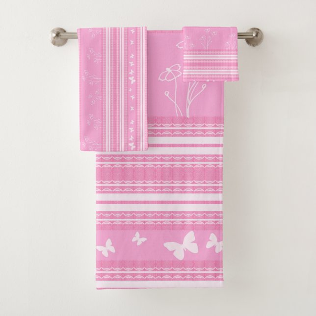 Abstraktes geometrisches Muster in rosa Badhandtuch Set (Insitu)