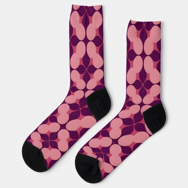 Abstraktes geometrisches Muster in rosa und Lila T Socken (Linkes Detail)