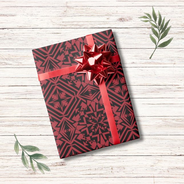 Abstraktes geometrisches Muster in Schwarz und Rot Geschenkpapier (Von Creator hochgeladen)