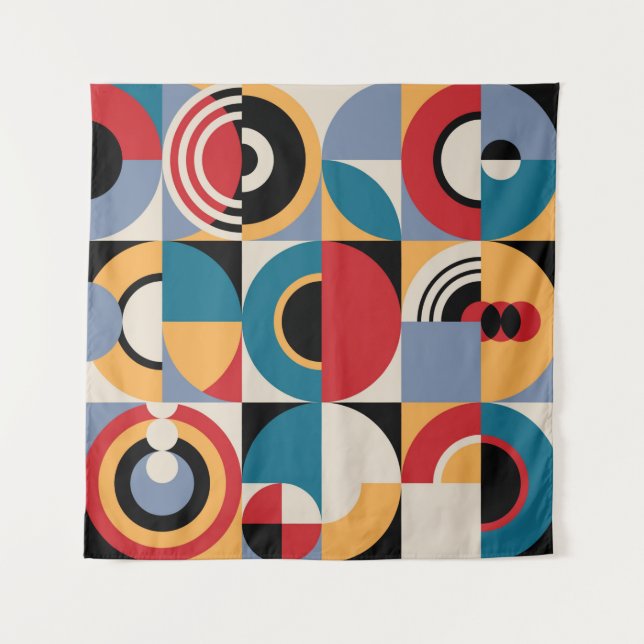 Abstraktes geometrisches Muster. Memphis style pri Wandteppich (Vorderseite)