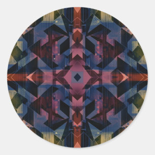 Abstraktes geometrisches Muster mit blauer Blume Runder Aufkleber
