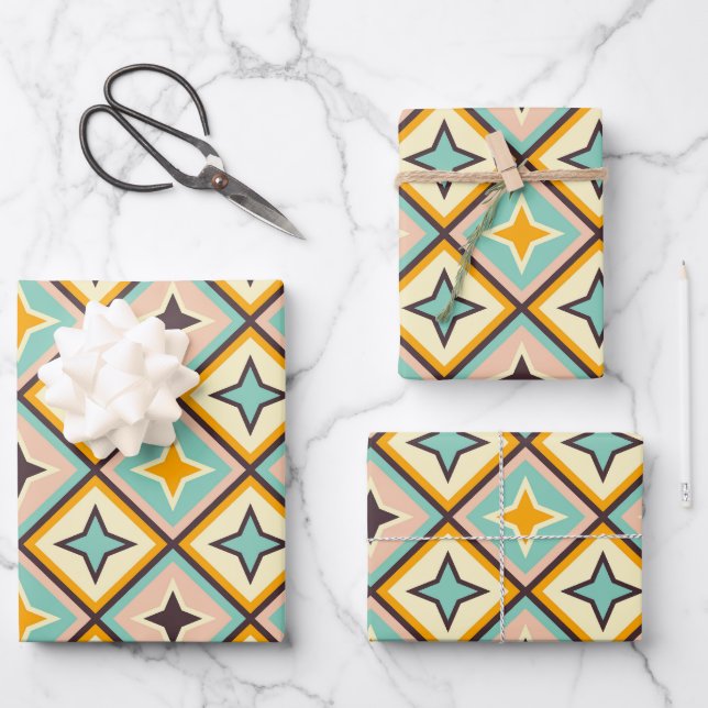 Abstraktes geometrisches Muster mit Diamantformen Geschenkpapier Set (Vorderseite)