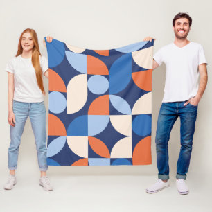 Abstraktes geometrisches Muster Orange Blau Fleecedecke
