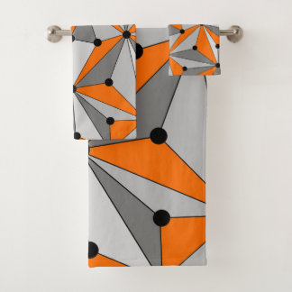Abstraktes geometrisches Muster - orange und grau. Badhandtuch Set