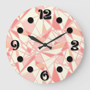 Abstraktes geometrisches Muster rosa beige Große Wanduhr