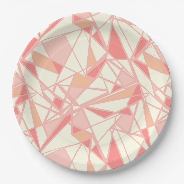 Abstraktes geometrisches Muster rosa beige Pappteller (Vorderseite)