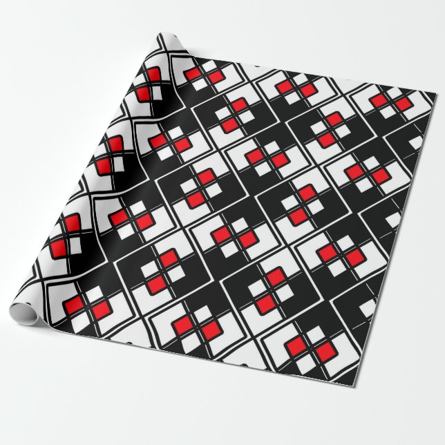 Abstraktes geometrisches Muster - rot, schwarz und Geschenkpapier (Ungerollt)