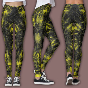 Abstraktes geometrisches Muster Schwarz und Gelb Leggings
