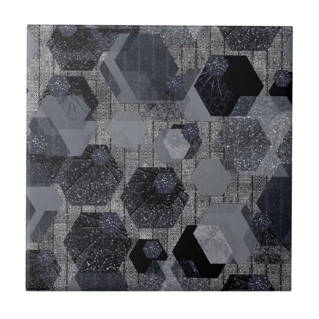 Abstraktes geometrisches Muster, schwarz und grau. Fliese (Vorderseite)