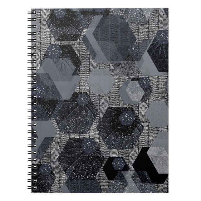 Abstraktes geometrisches Muster, schwarz und grau. Notizblock (Vorderseite)