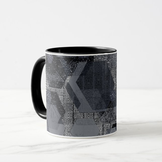 Abstraktes geometrisches Muster, schwarz und grau. Tasse (Vorderseite Links)