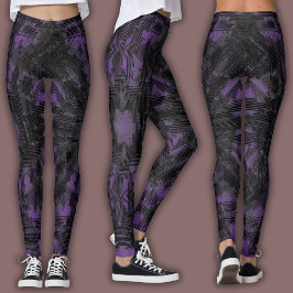 Abstraktes geometrisches Muster | Schwarz und Lila Leggings