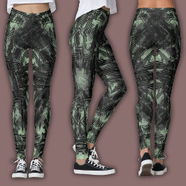 Abstraktes geometrisches Muster | Schwarz und Mint Leggings