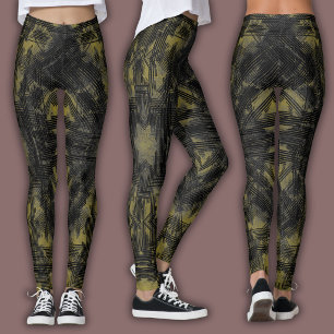 Abstraktes geometrisches Muster   Schwarz und Ocke Leggings