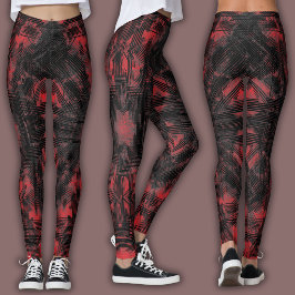 Abstraktes geometrisches Muster | Schwarz und Rot Leggings
