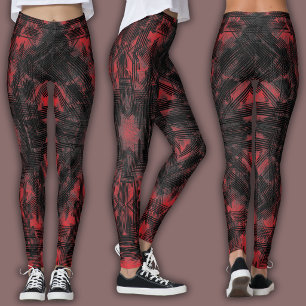 Abstraktes geometrisches Muster Schwarz und Rot Leggings