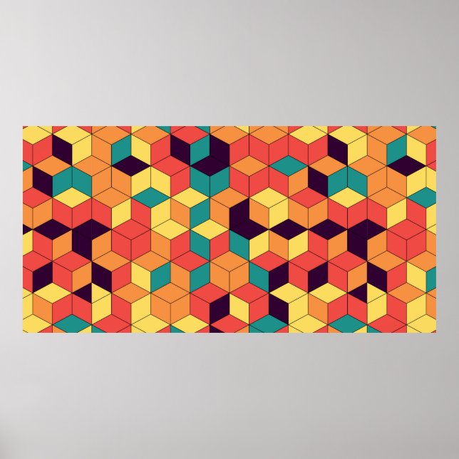 Abstraktes geometrisches nahtloses Farbkubenmuster Poster (Vorne)