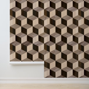 Abstraktes geometrisches Parkett-Holz-Würfelmuster Tapete