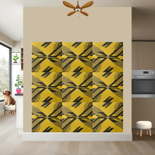 Abstraktes geometrisches Schwarz-Gelb-Muster Fliese