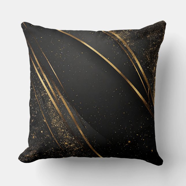 Abstraktes geometrisches Schwarz-Gold-Design Kissen (Vorderseite)