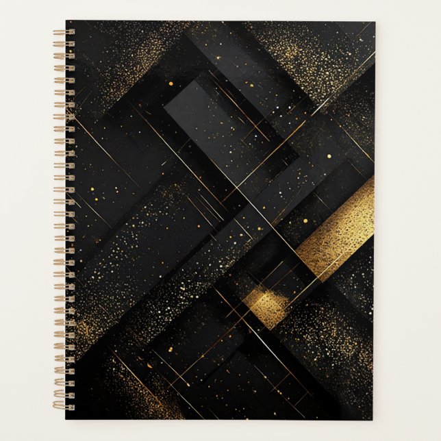 Abstraktes geometrisches Schwarz-Gold-Design Planer (Vorderseite)