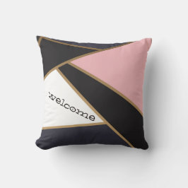 Abstraktes geometrisches Schwarz-weiß rosa Kissen