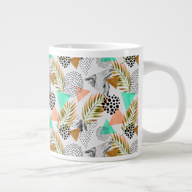 Abstraktes geometrisches Tropenleaf-Muster Jumbo-Tasse (Rechts)