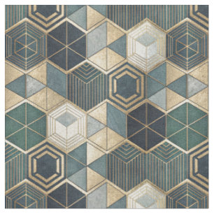 Abstraktes geometrisches Türkis- und Gold-Modernes Stoff