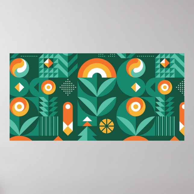 Abstraktes geometrisches Vintages Muster in Skandi Poster (Vorne)