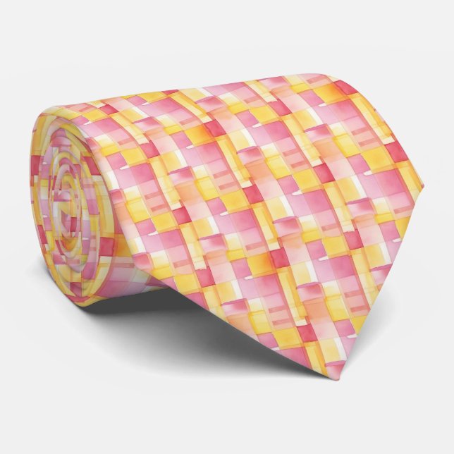 Abstraktes geometrisches Weave "Pink Lemonade" Krawatte (Gerollt)