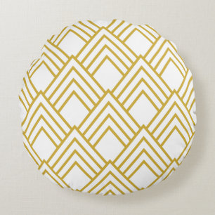 Abstraktes geometrisches, weißes und goldfarbenes  rundes kissen