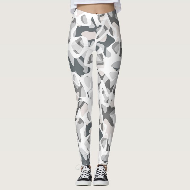 Abstraktes gepunktetes Muster in hellgrauen Flecke Leggings (Vorderseite)