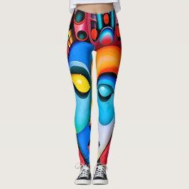 Abstraktes Gesicht Big Eyes Red Lips Neonrosa Legg Leggings