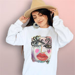 Abstraktes Gesicht Farbenfrohe Coole Graffiti Whim<br><div class="desc">Dieses helle,  farbenfrohe Design entstand aus meiner originalen Collage-Kunst,  die ein cooles abstraktes Gesicht mit großen,  fetten Augen,  neonrosa Wangen und lebendige rote Lippen in einem grungenhaften,  modernen Graffiti-Stil mit lila Hintergrund mit einer skurrilen Touch aus schwarz-weiß Streifen zeigt.</div>
