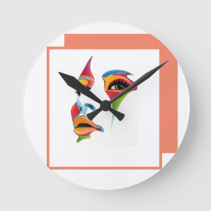 Abstraktes Gesicht Farbige coole Frauenkunst Runde Wanduhr