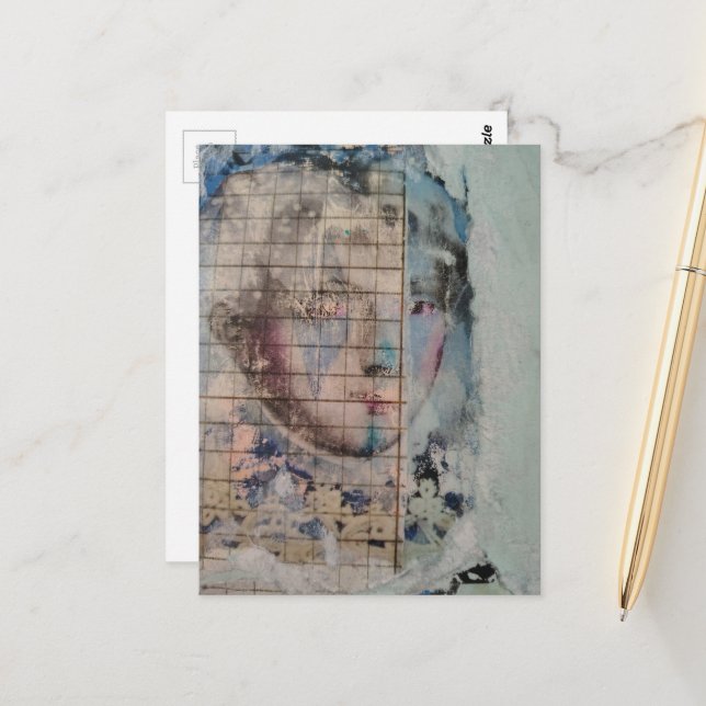 Abstraktes Gesicht Grunge Collage Postkarte (Vorderseite/Rückseite Beispiel)